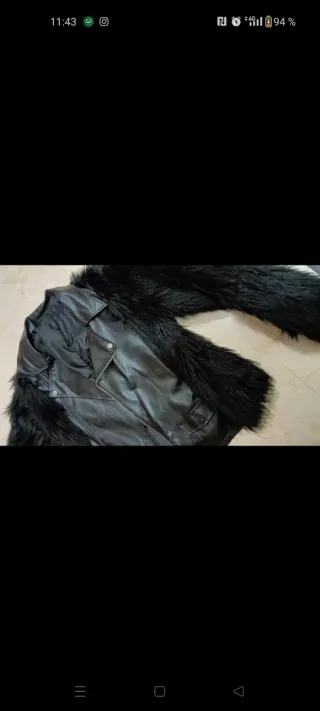 Chaqueta Polipiel y Pelo Negra