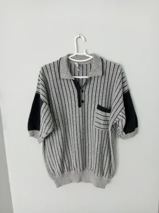 Camisa polo manga corta rayas gris y negro