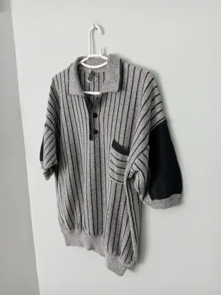 Camisa polo manga corta rayas gris y negro