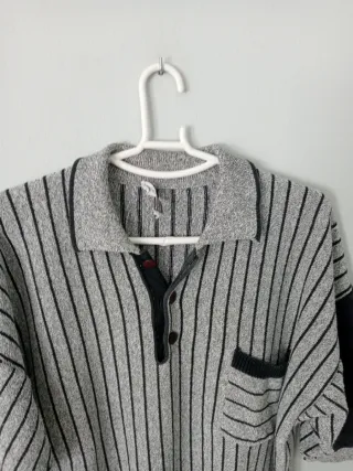 Camisa polo manga corta rayas gris y negro