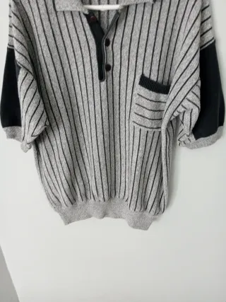 Camisa polo manga corta rayas gris y negro