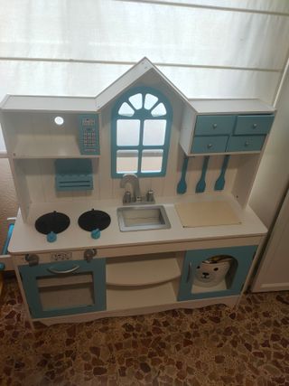 Cocina Infantil Madera Azul y Blanca