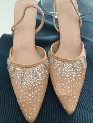 Scarpe décolleté con tacco mesh con strass