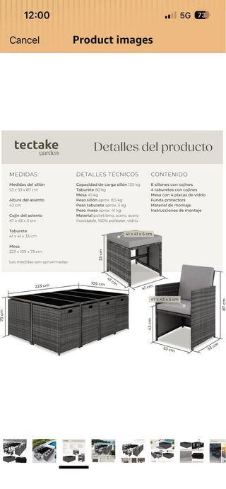 Conjunto Mesa y Sillas Jardín Tectake