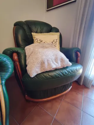 Sofá 3 plazas + 2 sillones piel verde