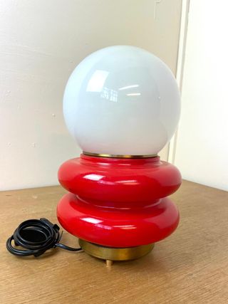 Lámpara Vintage Vidrio Blanco y Rojo