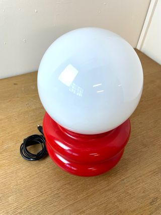 Lámpara Vintage Vidrio Blanco y Rojo