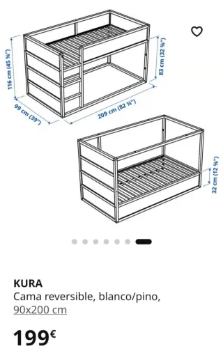 Cama Litera niño Ikea Kura reversible 90x200 cm