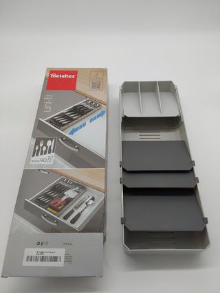 Metaltex Organizador de Cubiertos, Gris Y Negro, 40-49 cm