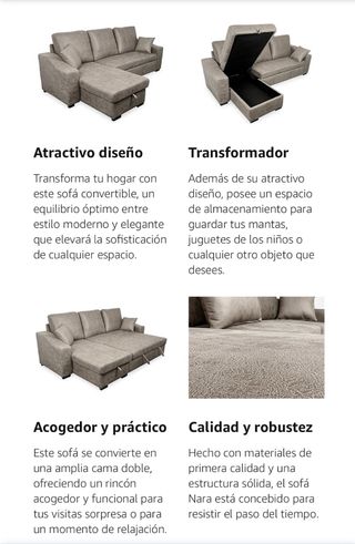 Sofá gris con CHAISE LONGUE y ARCÓN  COMO NUEVO