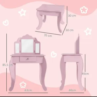 Tocador infantil taburete espejo niñas Nuevo rosa