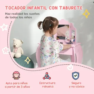 Tocador infantil taburete espejo niñas Nuevo rosa