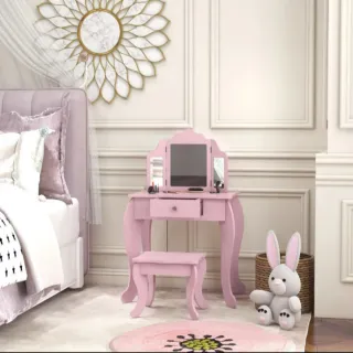 Tocador infantil taburete espejo niñas Nuevo rosa