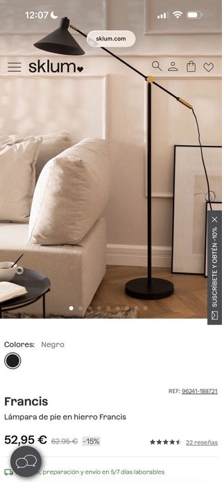 Lámpara de pie negra Sklum