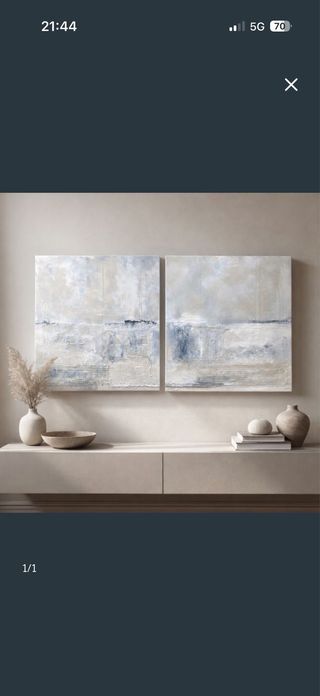 6 Cuadros Abstractos 60x60 Beige y Azul