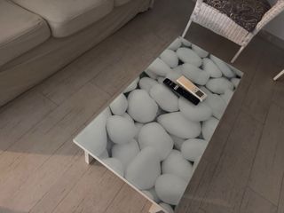 Mesa baja cristal y plástico diseño piedras