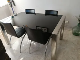 Mesa comedor acero y cristal extensible