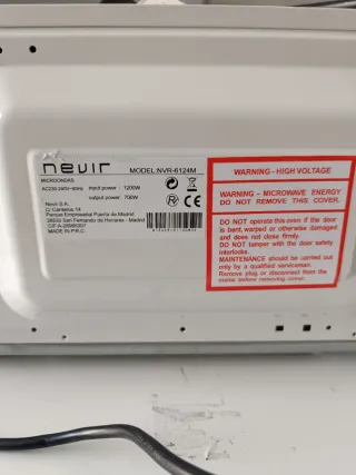 Microondas Nevir 1200W Perfecto Estado