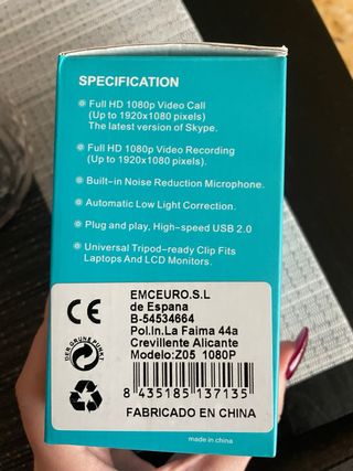 Webcam HD 1080p Negra Compatible con W 8/9/10