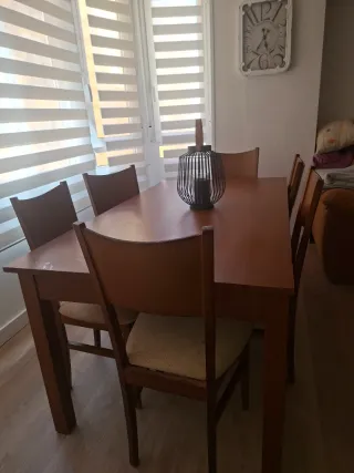 Mesa comedor y 6 sillas madera color castaño
