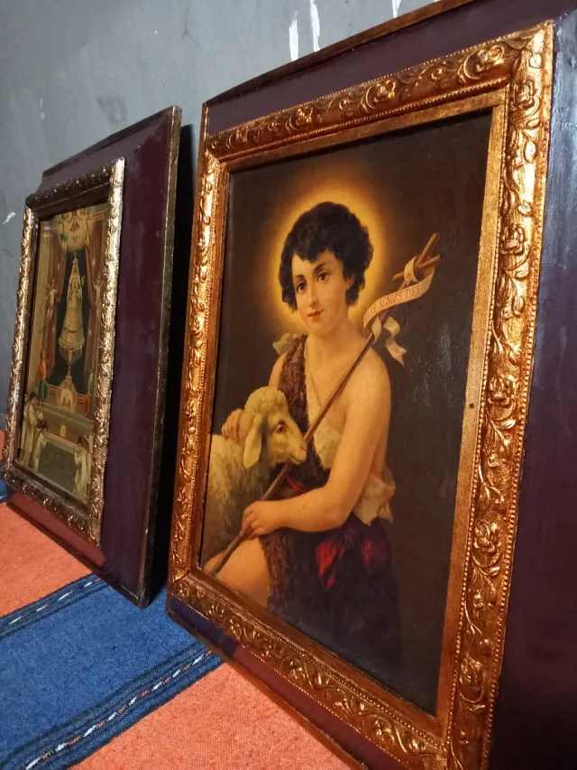 Pareja de cuadros antiguos religiosos