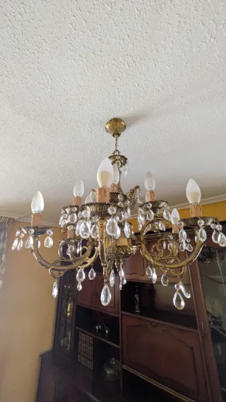 Lámpara Candelabro Dorada con Cristales