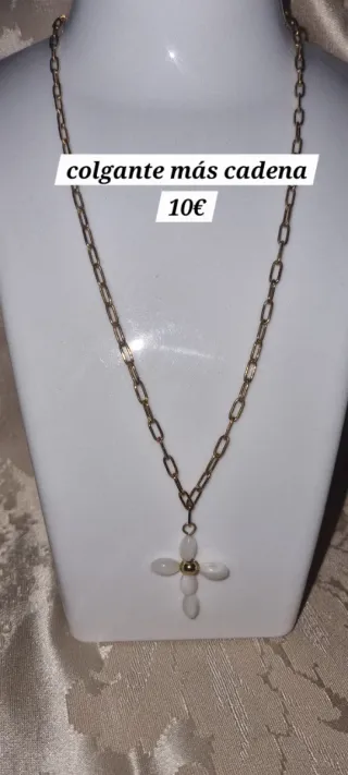 Colgante cruz nacar y cadena acero inoxidable