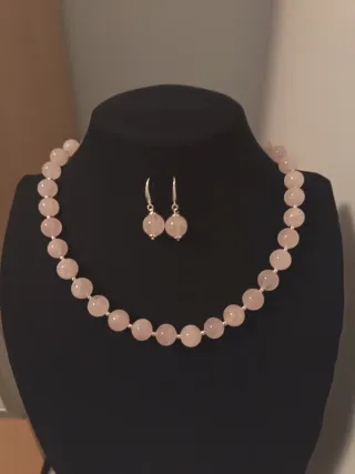 Parure collana e orecchini quarzo rosa e argento