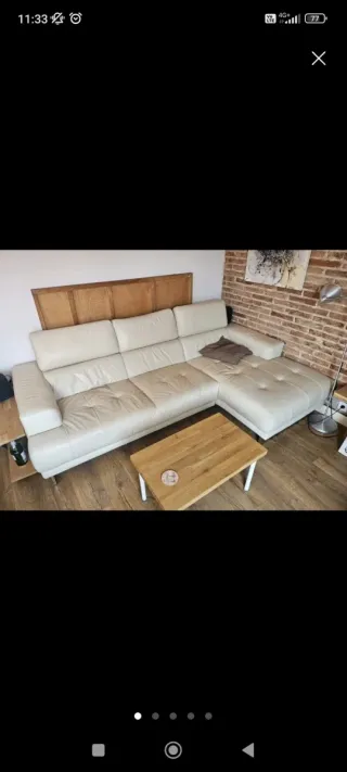 Sofá Chaise Longue Piel Beige