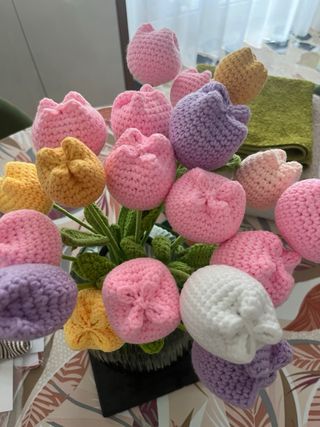 Tulipani uncinetto rosa e bianchi