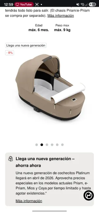 Capazo Cybex Priam Cozy Taupe como Nuevo