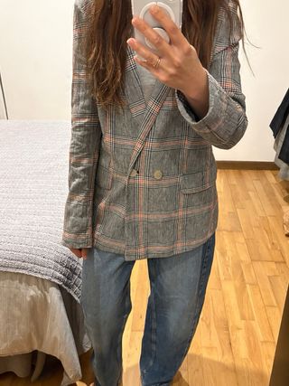 Chaqueta larga cuadros Bershka - Talla S