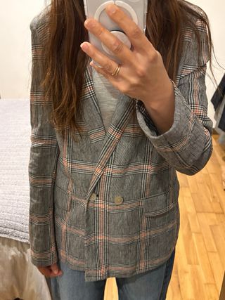 Chaqueta larga cuadros Bershka - Talla S