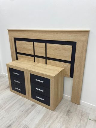 Cabecera con Mesitas de Noche y Cajonera Modelo Kiara Moderna en Blanco o Gris
