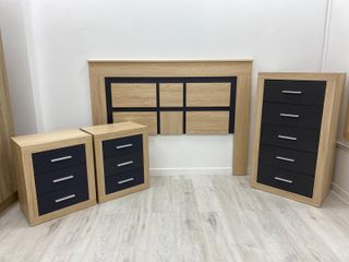 Cabecera con Mesitas de Noche y Cajonera Modelo Kiara Moderna en Blanco o Gris