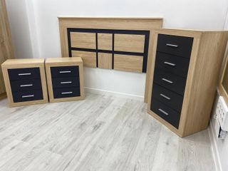 Cabecera con Mesitas de Noche y Cajonera Modelo Kiara Moderna en Blanco o Gris