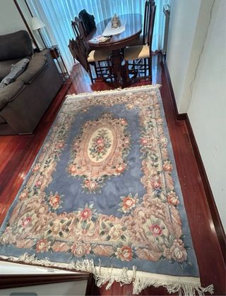 Alfombra lana vintage flores rosa y azul