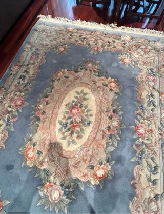 Alfombra lana vintage flores rosa y azul