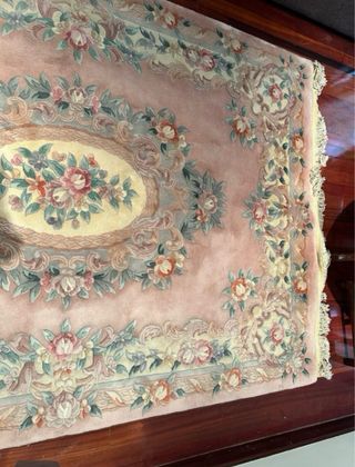 Alfombra lana vintage flores rosa y azul