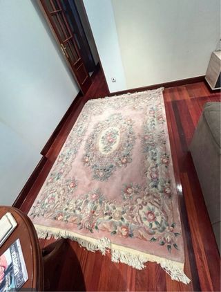 Alfombra lana vintage flores rosa y azul