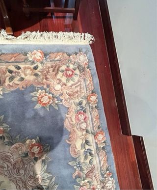 Alfombra lana vintage flores rosa y azul