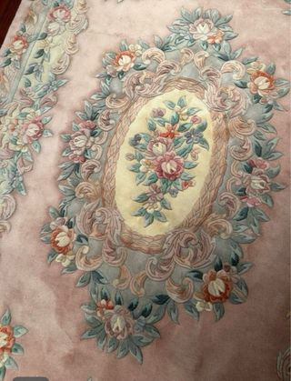 Alfombra lana vintage flores rosa y azul