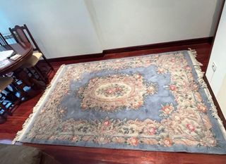 Alfombra lana vintage flores rosa y azul