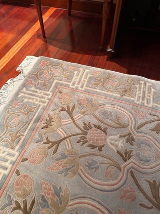 Alfombra lana vintage flores rosa y azul