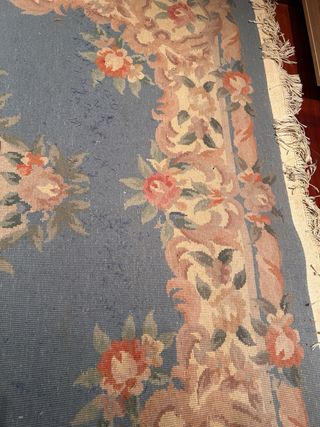 Alfombra lana vintage flores rosa y azul
