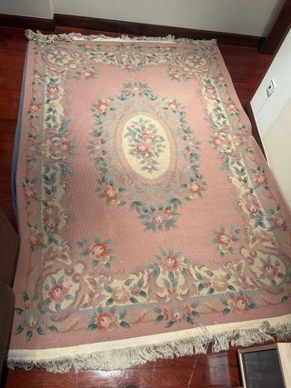 Alfombra lana vintage flores rosa y azul