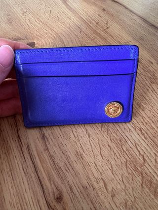Portacarte Versace Blu elettrico con logo Oro