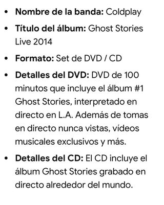 Coldplay Ghost Stories Live 2014 DVD/CD
