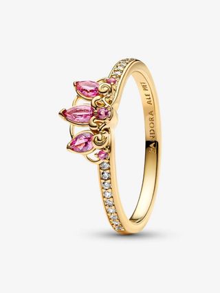 Anillo Pandora Corona Princesa Rosa Oro Rapunzel