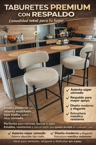 2 Taburetes Premium con Respaldo